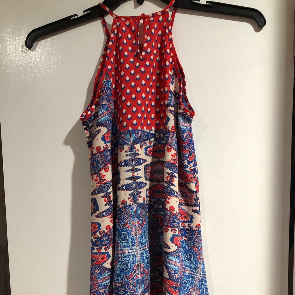 Girls dress size medium. Red and blue and white